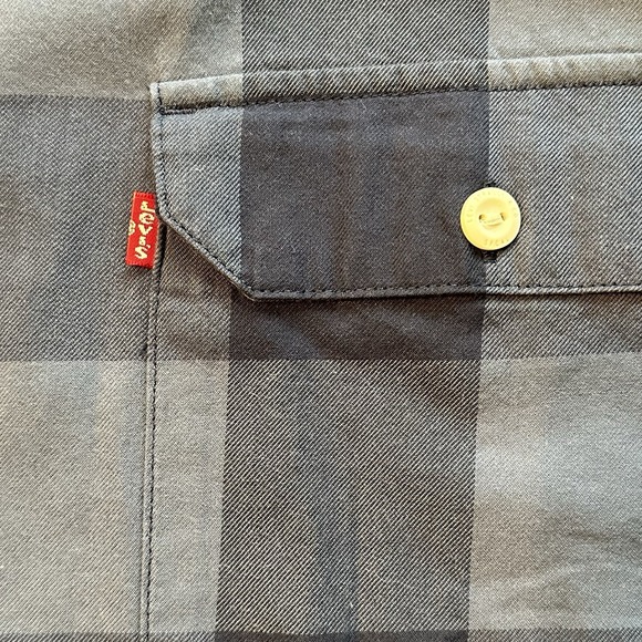 Levi Men's Plaid Button Down Long Sleeve Shirt Blue XXL Blue Navy Plaid - Picture 6 of 10